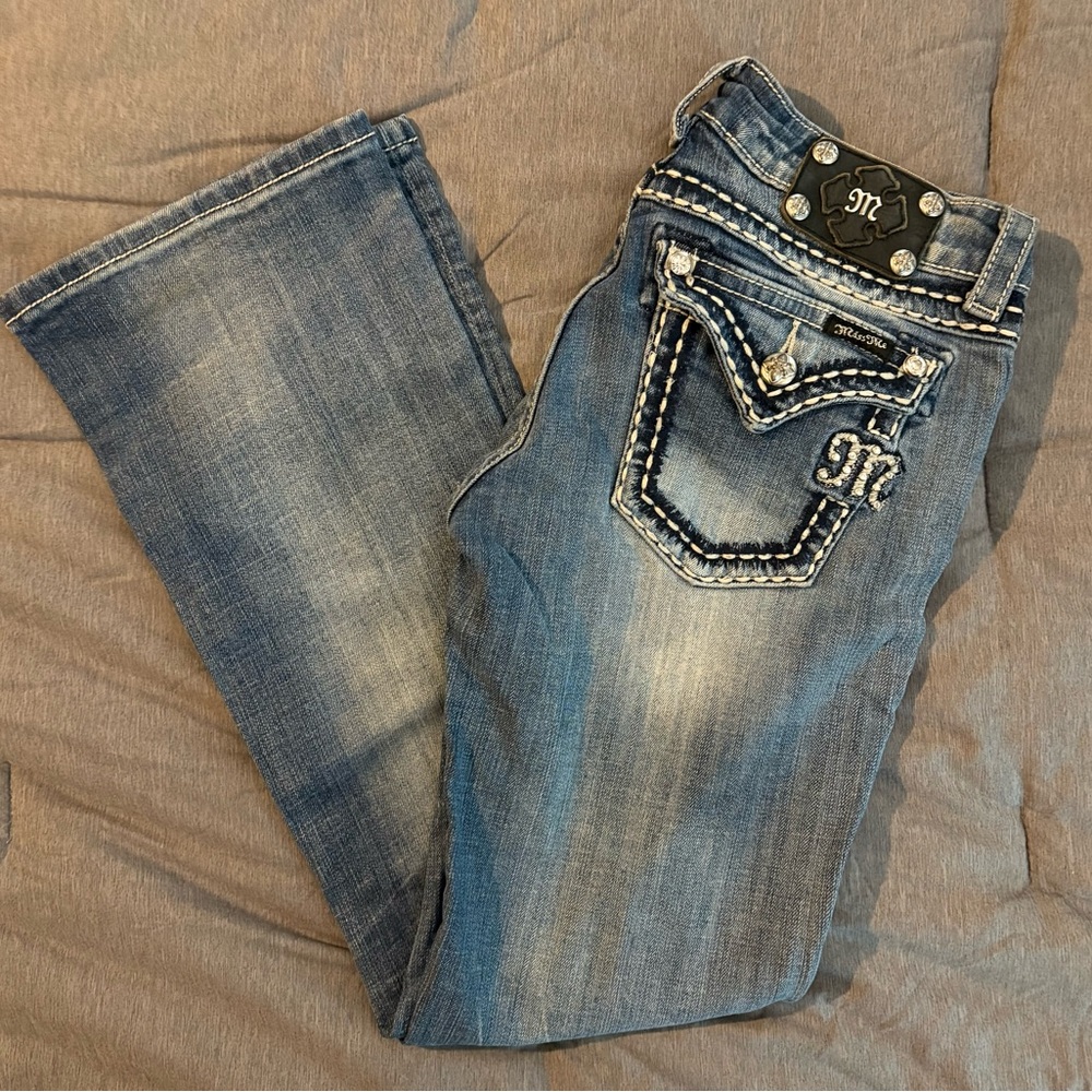 Miss Me Blue Boot Cut Jeans with Decorative Stitching
